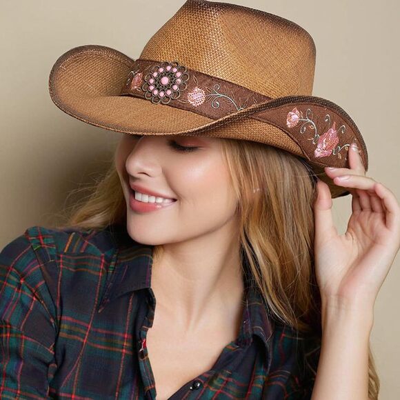 2595 Cowboy Hats For Women Brown Cowgirl Classic Woven Embroidered main image 4